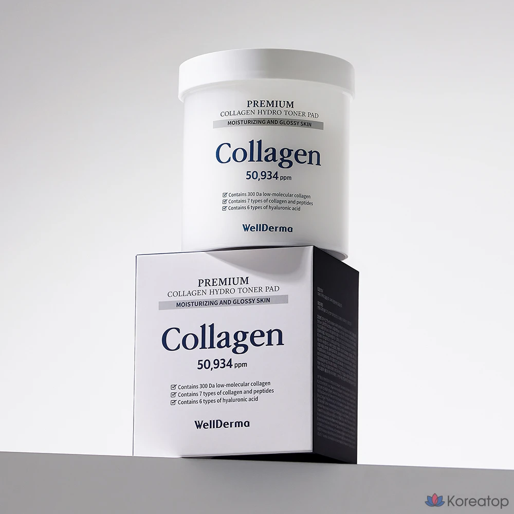 Подушечки для тонизирования кожи WellDerma Premium Collagen Hydro Toner Pad, 250 г, 1 упаковка, 60 листов