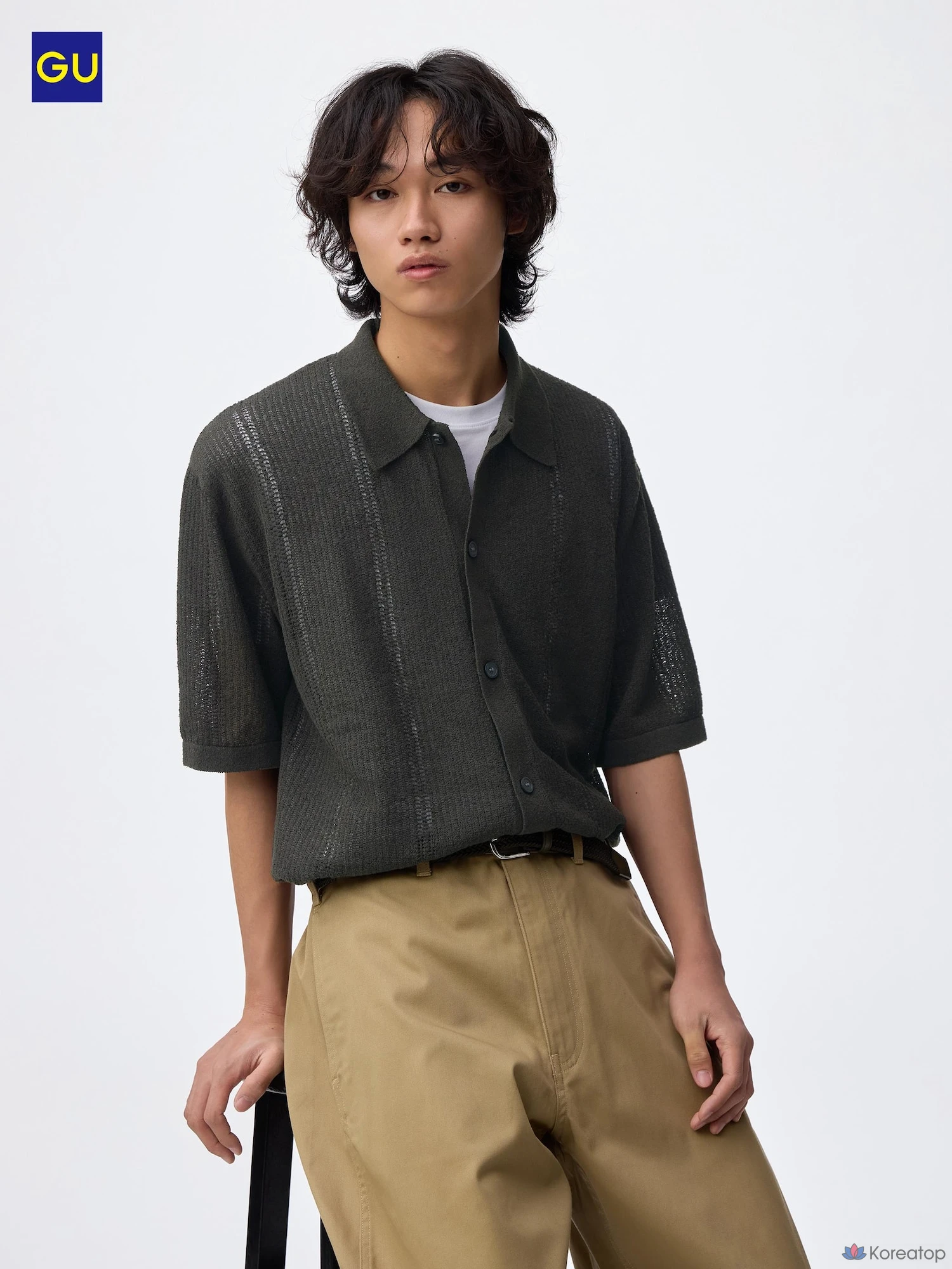 Рубашка Uniqlo Washable Boucle Knit Shirt с коротким рукавом