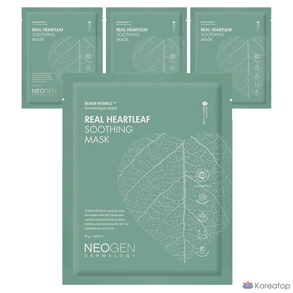 Успокаивающая маска Neogen Real Heartleaf, 1 упаковка, 4 упаковки