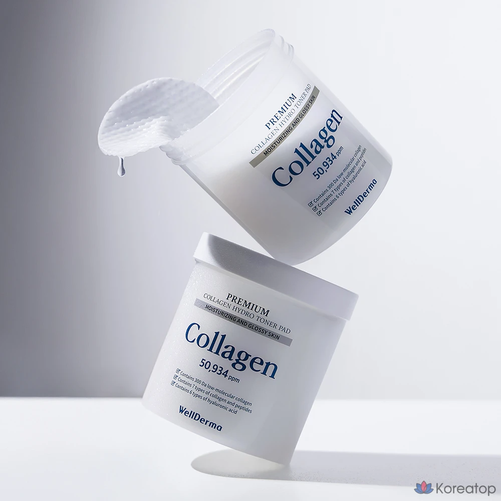 Подушечки для тонизирования кожи WellDerma Premium Collagen Hydro Toner Pad, 250 г, 1 упаковка, 60 листов