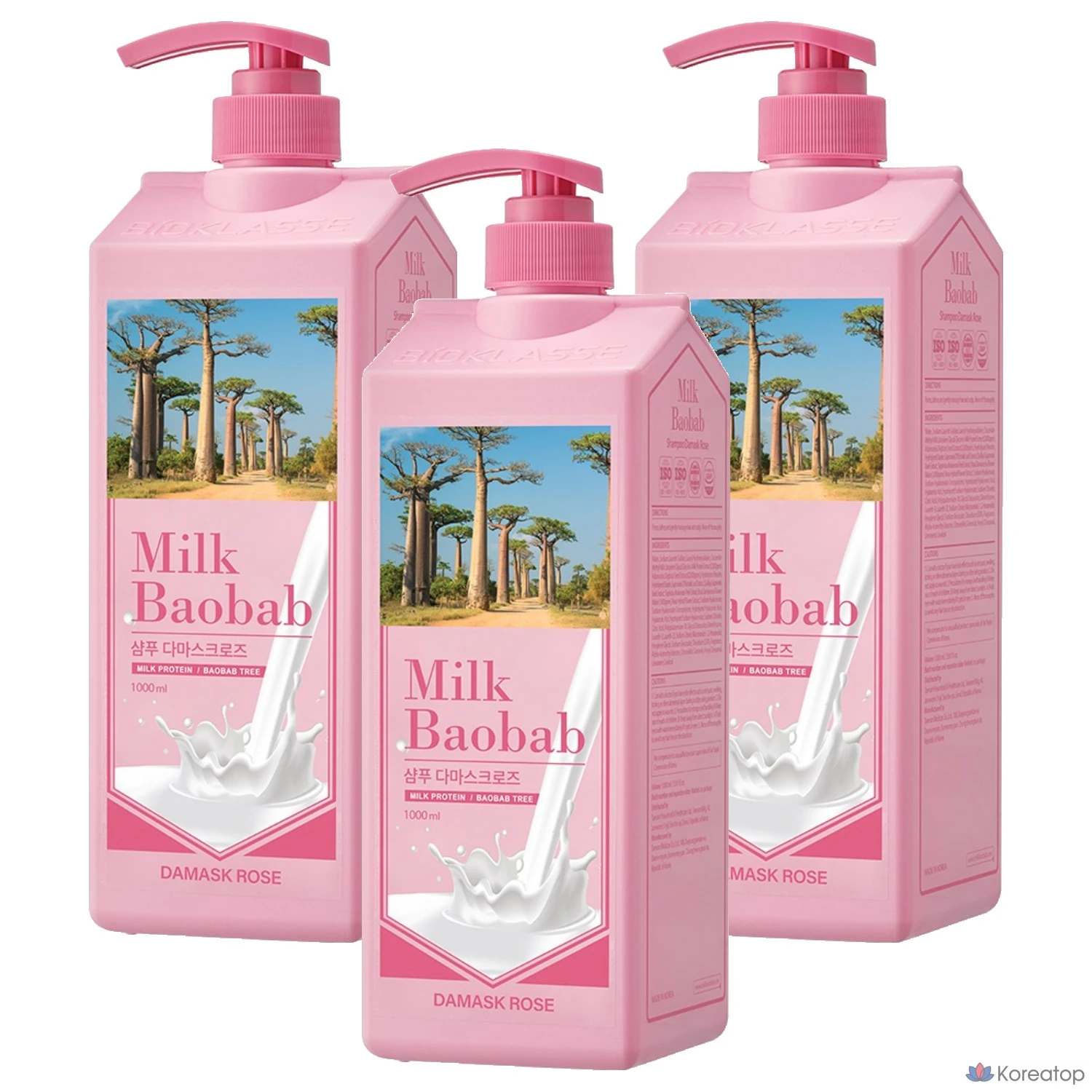 Шампунь Milk Baobab с ароматом дамасской розы, 1 л, 3 упаковки.