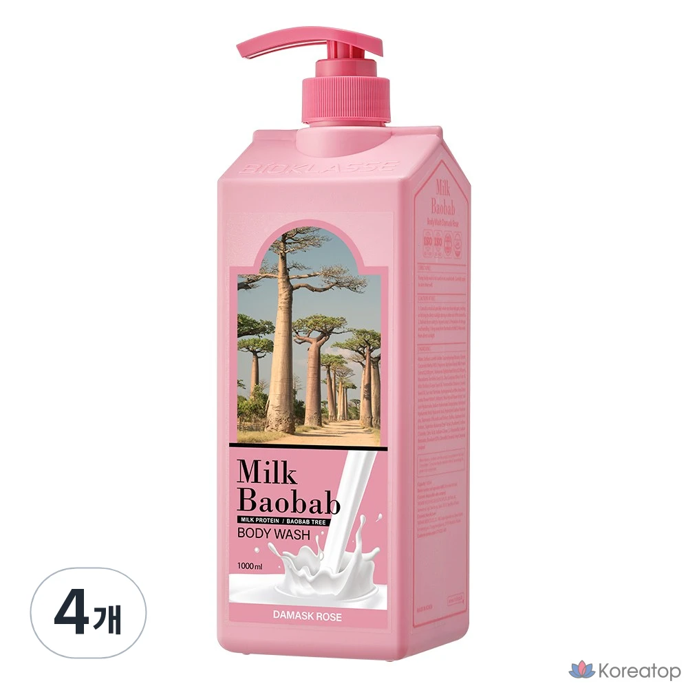 Гель для душа Milk Baobab с ароматом дамасской розы, 1 л, упаковка из 4 штук.