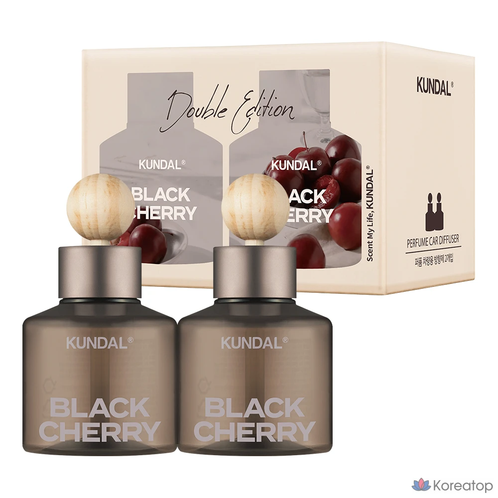Автомобильный освежитель воздуха Kundal Perfume 75 мл (2 шт.), 2 деревянные палочки-шарика, аромат «Черная вишня», 1 комплект.