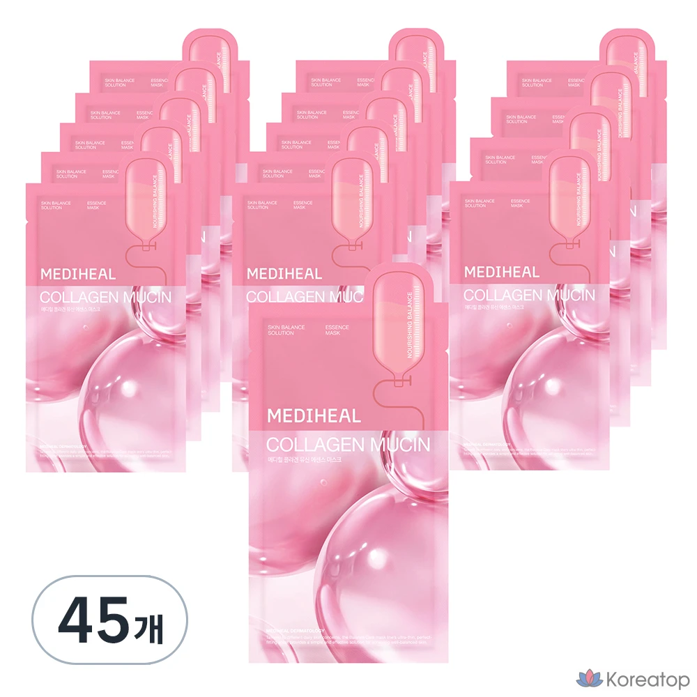 Набор из 45 масок-эссенций Mediheal с коллагеном и муцином, 20 мл.