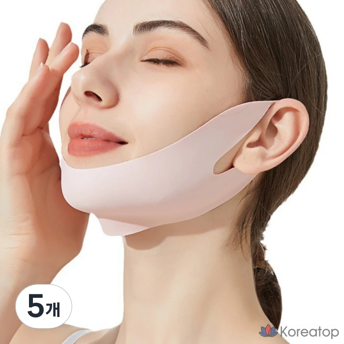 Эластичная корректирующая маска для лица Deep Talk Chin Lifting Band Face Contouring Elastic Mask DT0883, 5 шт., розовая.