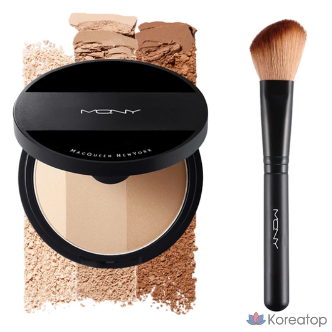 Набор для растушевки Mqny New York Fake Up 3-Color Shading 9 г, кисть для растушевки, нейтральный коричневый, мягкий коричневый, дымчато-коричневый, 1 шт.