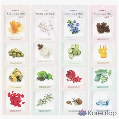 Набор масок для лица FoodaHolic Nature Skin Mask Pack, 10 листов, 16 видов, 8 видов, черничный, 10 штук.