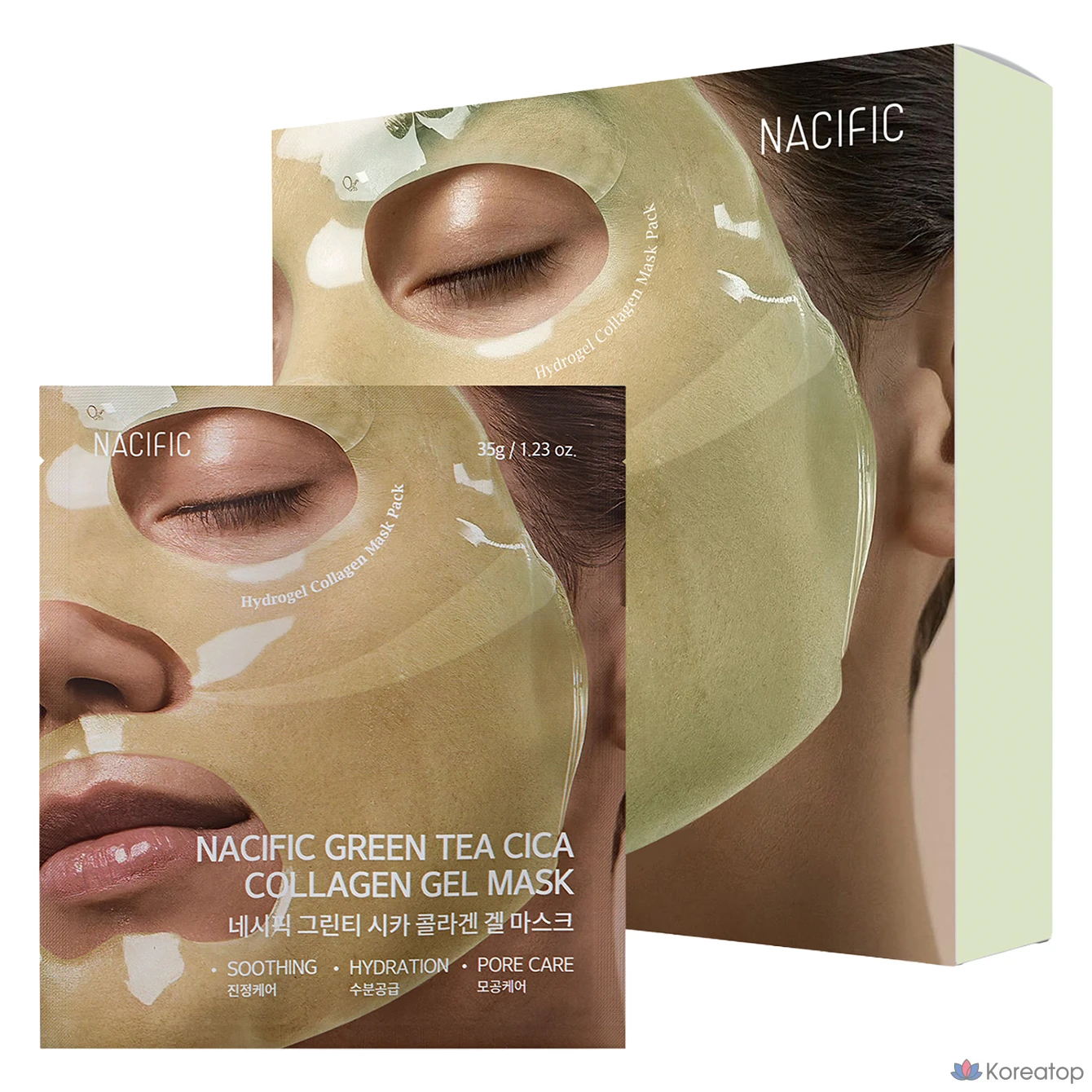Гелевая маска NACIFIC с зеленым чаем, центеллой азиатской и коллагеном, 1 упаковка, 4 штуки.