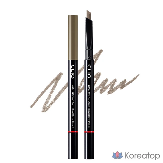 Карандаш для бровей Clio Kill Brow Auto Hard Brow Pencil 24AD, № 4, светло-серый, 1 шт.
