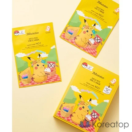 Набор масок JM Solution Pokemon Decopic Vita C + наклейки Dakku, 10 листов, 3 упаковки., фото 5