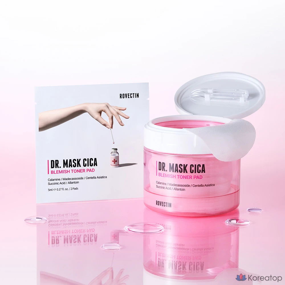 Тонизирующие подушечки для лица Rovectin Doctor Mask Cica, 70 листов, 4 упаковки, фото 9