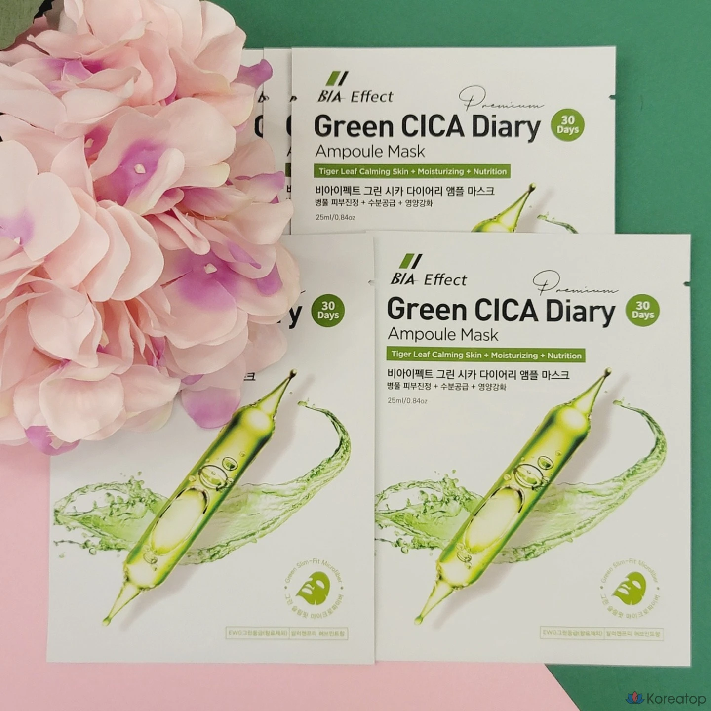 BIA EFFECT Green Cica Ampoule Mask Pack 25ml / Centella Asiatica Soothing Pack / Ultra-Adhesive Green Microsheet, 1 Pack, 100 Sheets, фото 9