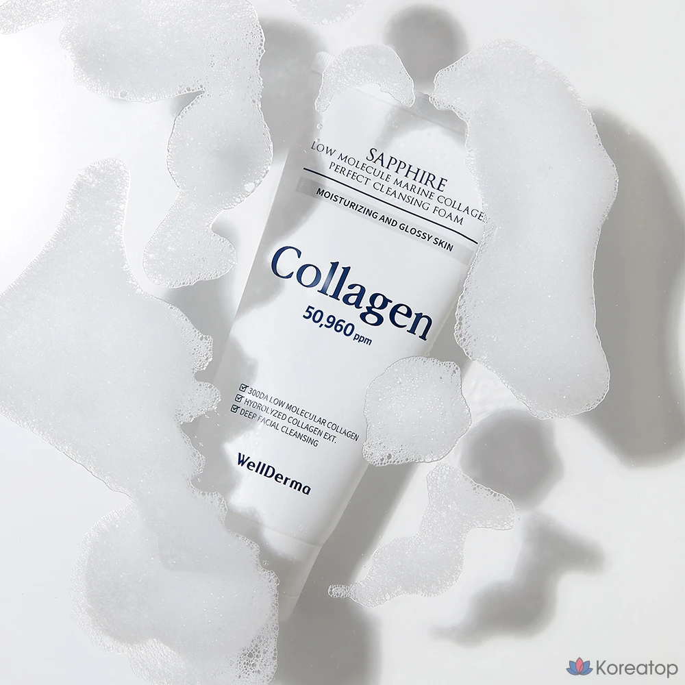 Очищающая пенка WellDerma Sapphire Low Molecular Marine Collagen Perfect Cleansing Foam, 1 шт., 150 г