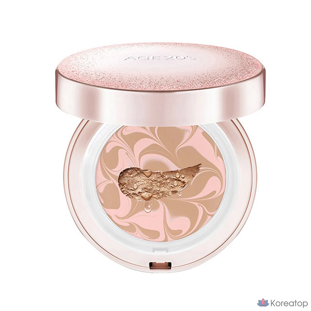 Набор для макияжа Age 20's Essence Cover Pact Sparkle Case + сменный блок 12,5 г x 2 шт. + ампула 10 мл x 4 шт., розово-бежевый, № 21, 1 шт., фото 3