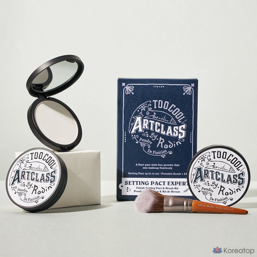 Набор для фиксации макияжа Too cool for school от Rodin Finish Setting Pact 4 г + портативная кисть для контуринга, разные цвета, 1 шт., фото 9