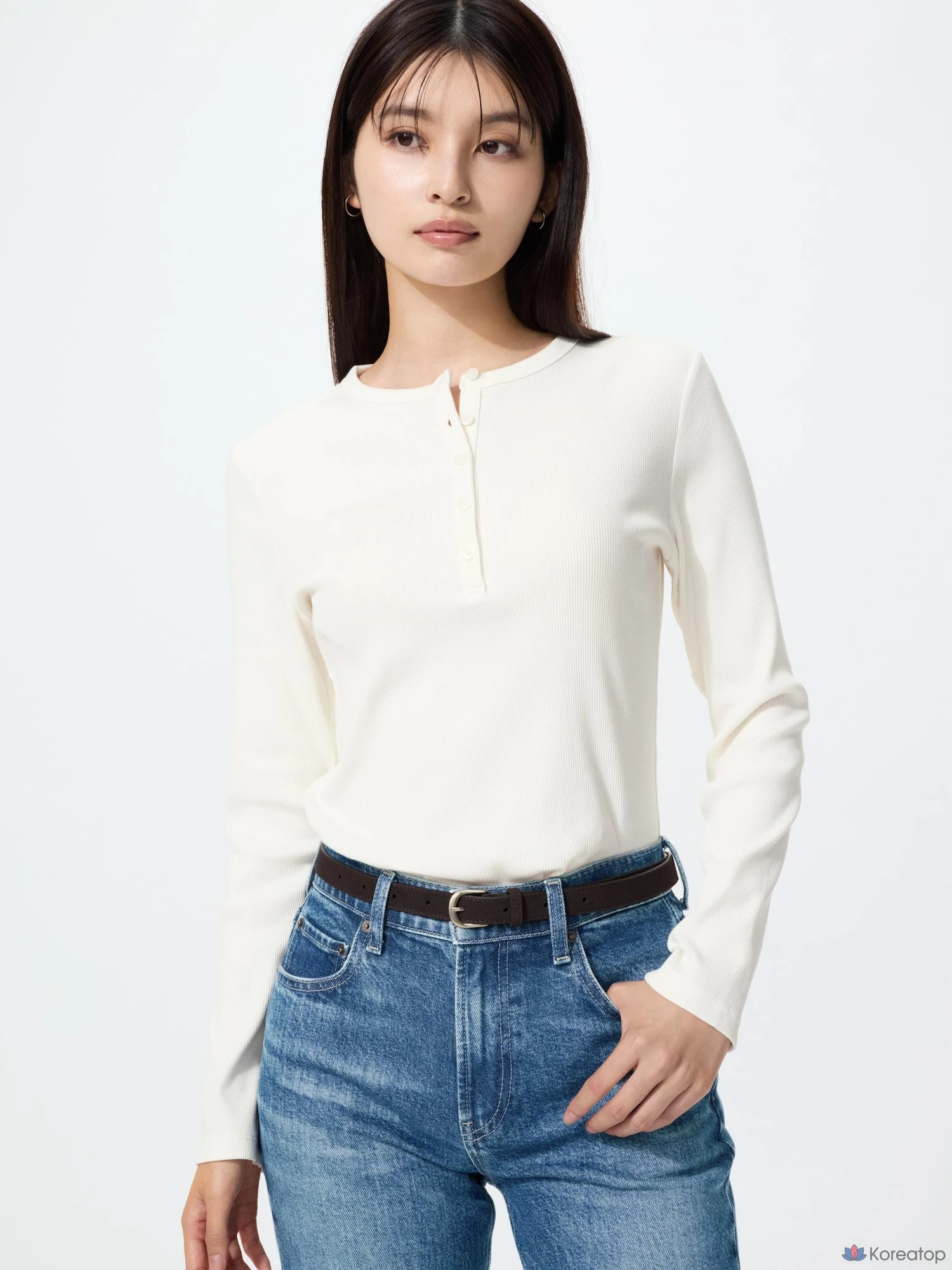 Футболка с длинным рукавом Uniqlo Rib Henley Neck T