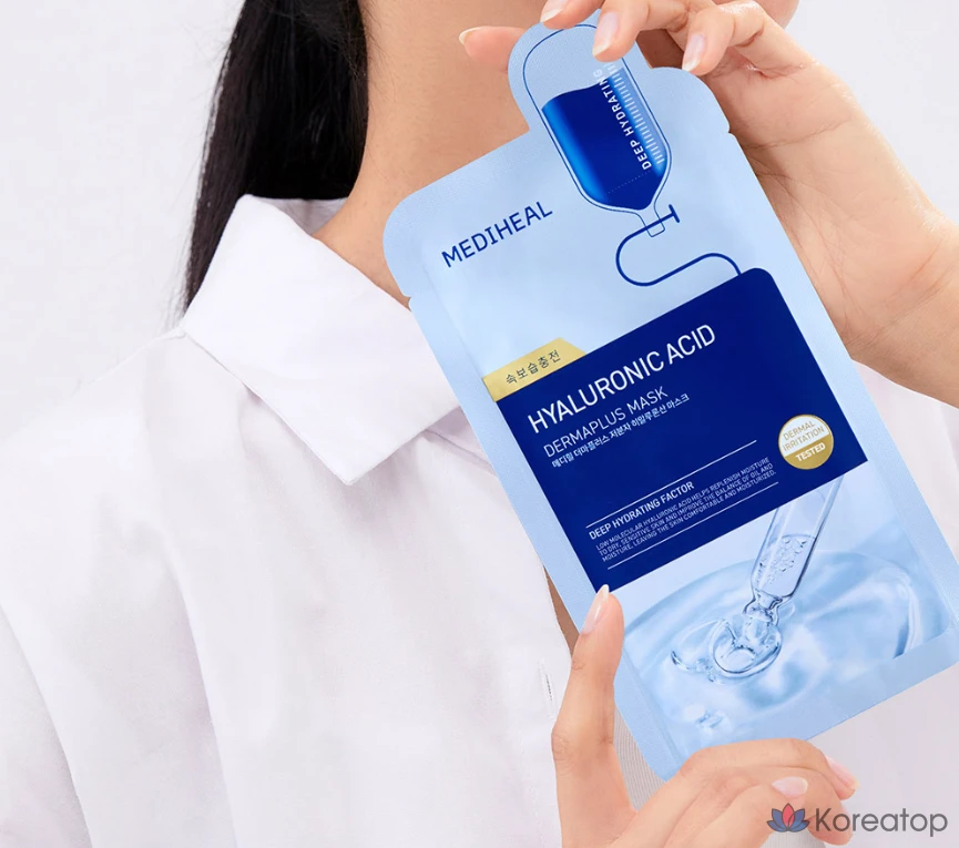 Набор масок Mediheal Derma Plus с низкомолекулярной гиалуроновой кислотой, 50 листов, 1 упаковка., фото 5