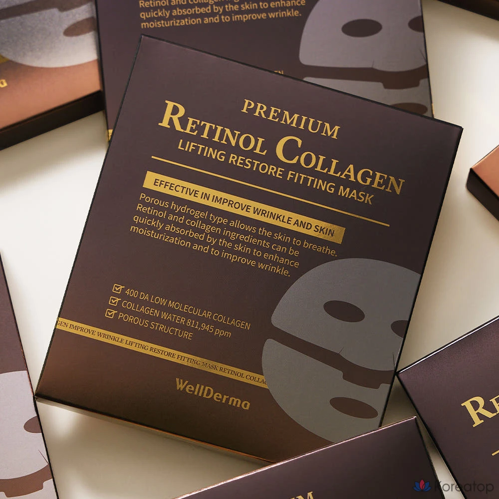Набор из 7 масок WellDerma Premium Retinol Collagen Lifting Restore Fitting Mask, 7 штук, 2 упаковки, фото 6
