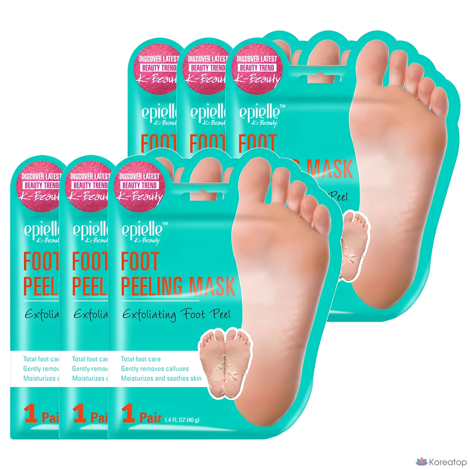 Набор из 2 отшелушивающих масок для ног Epielle, 6 штук, 40 г.