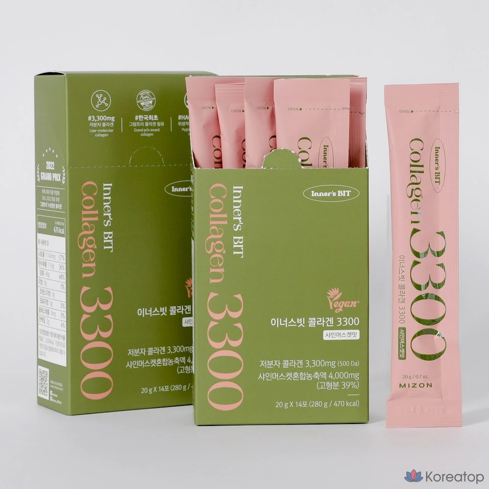 Mizon Innersvit Premium Plant-Based Vegan Edible Collagen Jelly Stick 3300mg, 14 пакетиков, 3 коробки, 280 г, фото 6