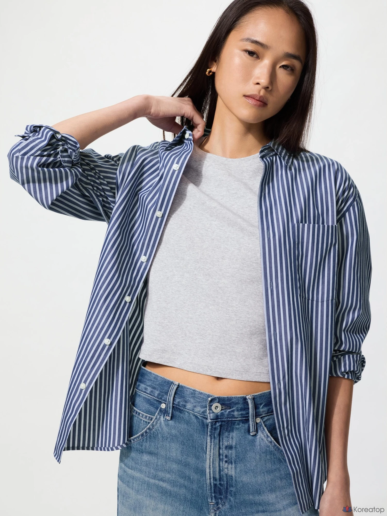 Рубашка Uniqlo Broadcloth Shirt Button-Down Collar Stripe E