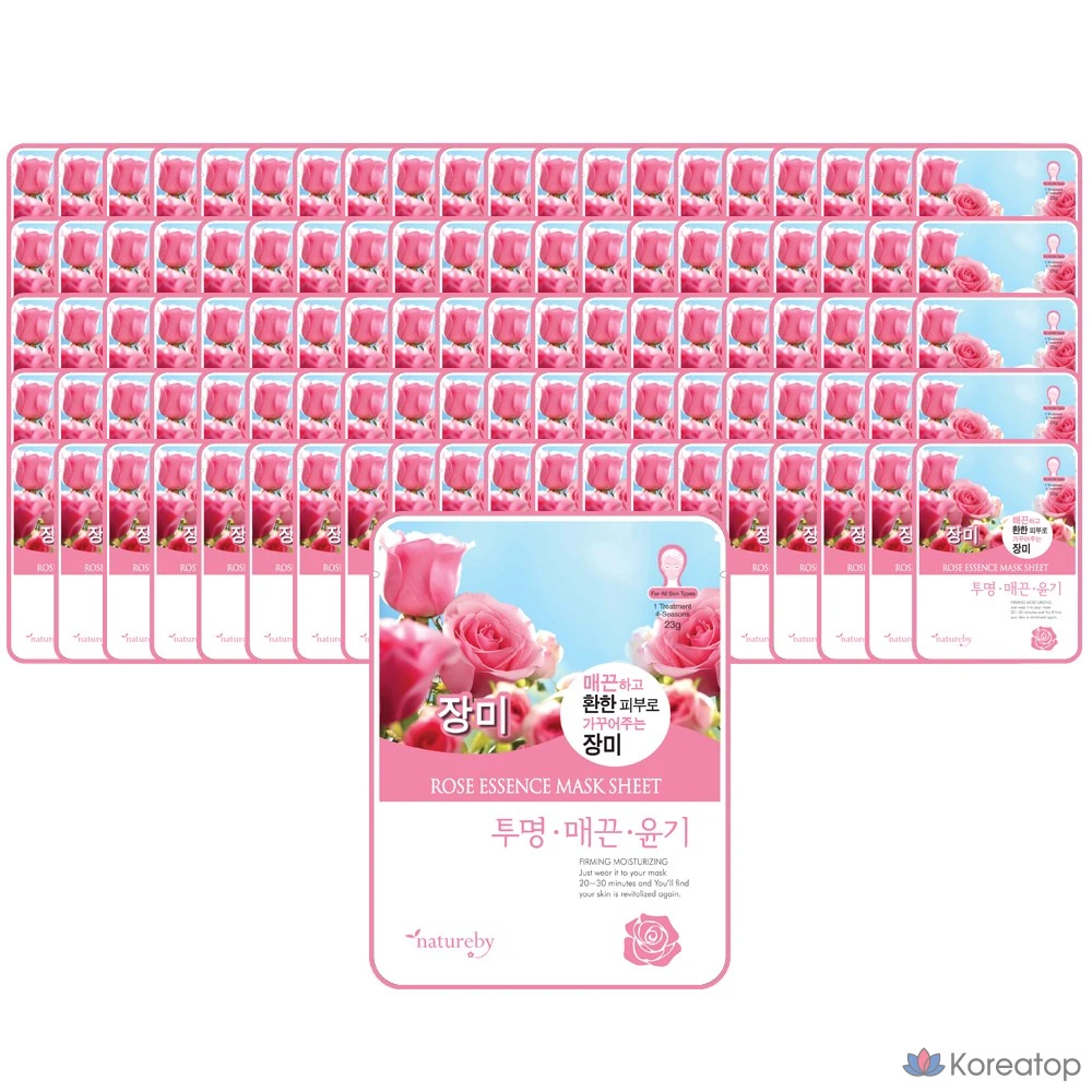 Набор масок для лица Natureby Rose Essence Mask Pack, 1 упаковка, 90 листов.