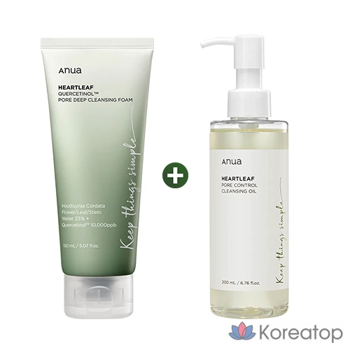 Набор для двойного очищения пор Anua Sebum Pore Double Cleansing Set: пенка для умывания с кверцетинолом, 1 шт., 360 мл.