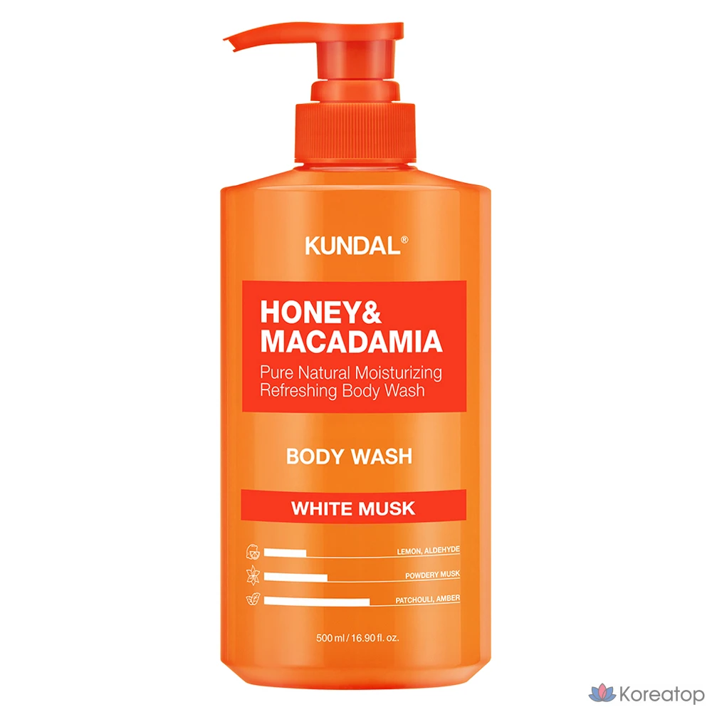 Гель для душа Kundal Honey & Macadamia Pure Body Wash, аромат белого мускуса, 500 мл, 1 шт.