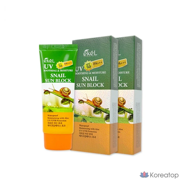 УФ-защита для лица Успокаивающий и увлажняющий солнцезащитный крем Ekel с экстрактом слизи улитки, 70 мл, SPF50+ PA+, 1 шт., 140 мл