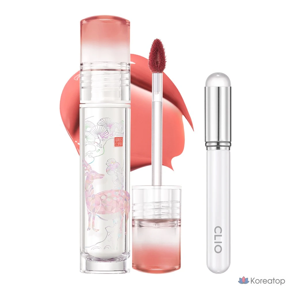 Тинт Clio Crystal Glam+кисточка для губ, 1 штука, 030 Sunburst Deer Coral [Royal Edition]