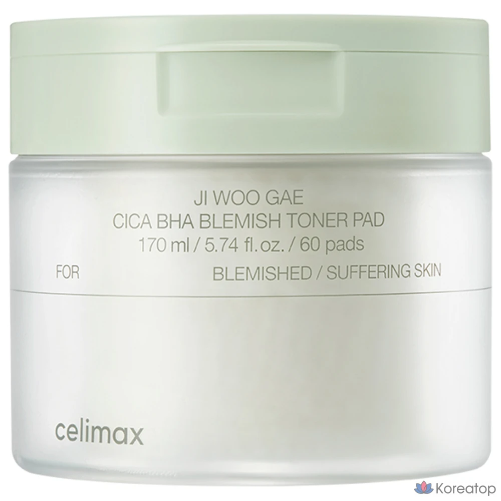 Тонизирующие подушечки для лица Cellimax Eraser Cica Baja от прыщей, 170 мл, 60 листов, 1 упаковка.