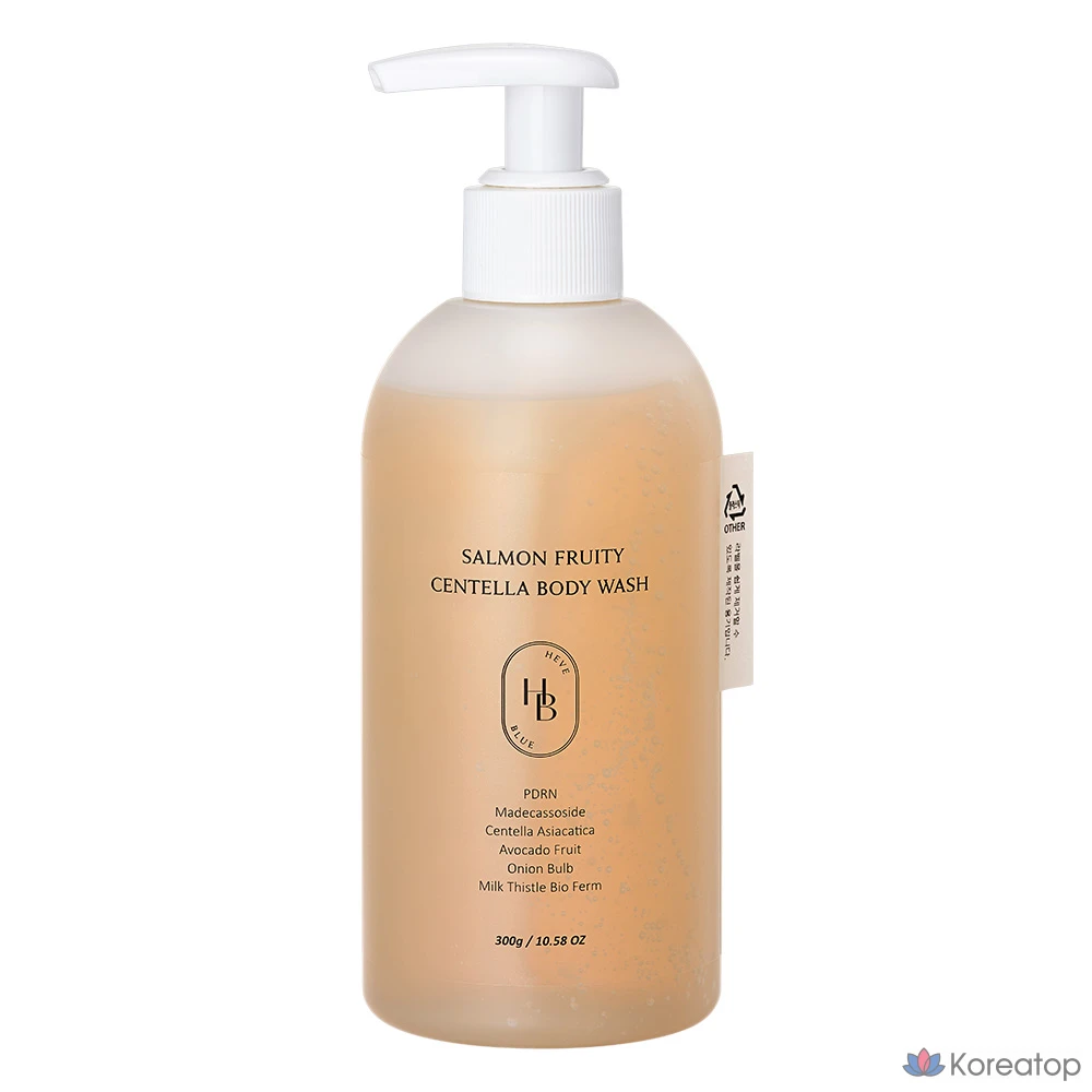 Гель для душа HEVEBLUE с лососем, фруктовым ароматом и центеллой, 1 шт., 300 г