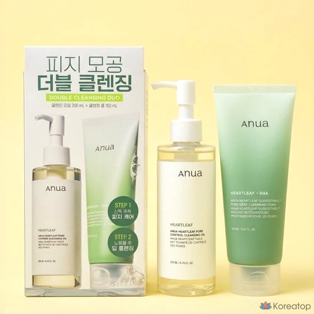 Набор для ухода Anua [Malgeummogong/Pijisunsak] Heartleaf Cleansing Duo (Oil 200ml + Foam 150ml) + Heartleaf 77 Toner 40ml, 1 шт.