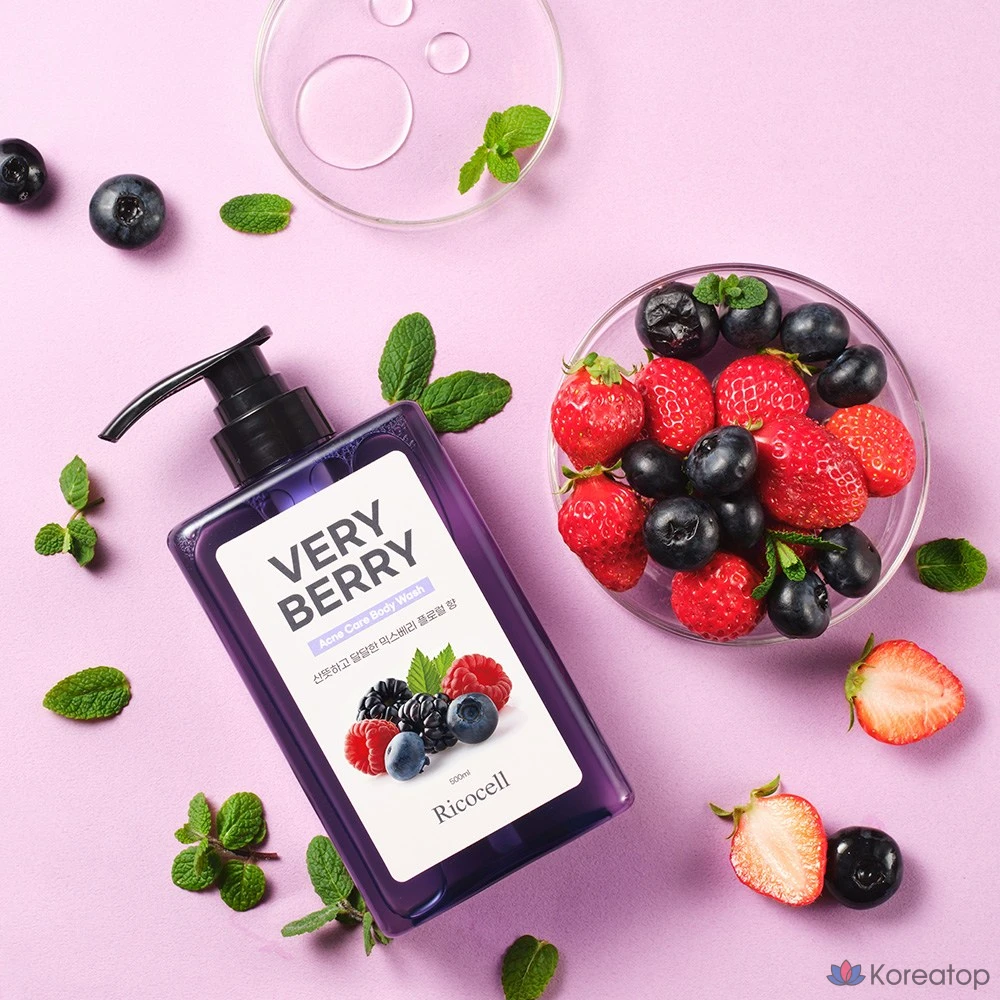 Гель для душа Ricocell Berry Berry Acne Care 500 мл, с мягкой кислотностью, увлажняющий, для лечения акне, 1 шт.