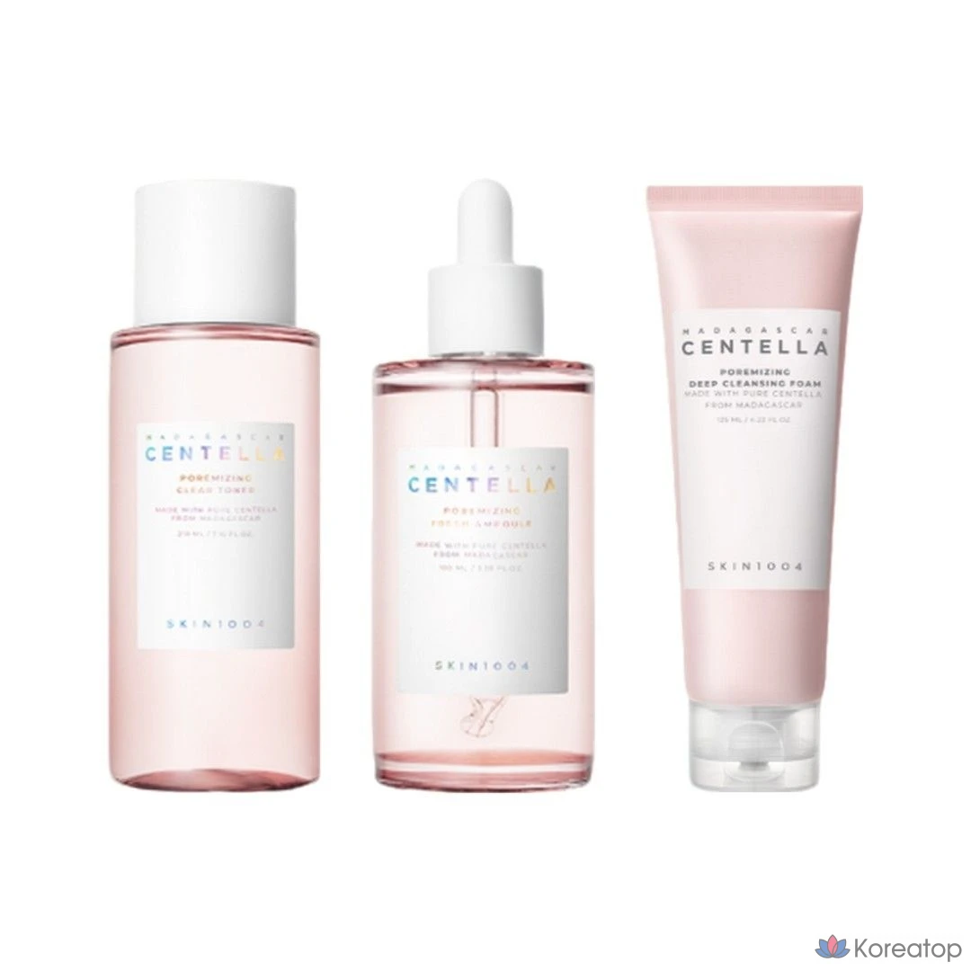 Набор для ухода за кожей Skin Angel Madagascar Centella Pore Care из 3 предметов: Тоник для лица Clear Toner 210 мл; Освежающая ампула Fresh Ampoule 100 мл; Пенка для глубокого очищения 125 мл.