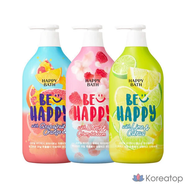Гель для душа Happy Bath Smile Body Wash 3-piece Set (Yuzu/Cherry/Grapefruit), 300 г, 3 шт.