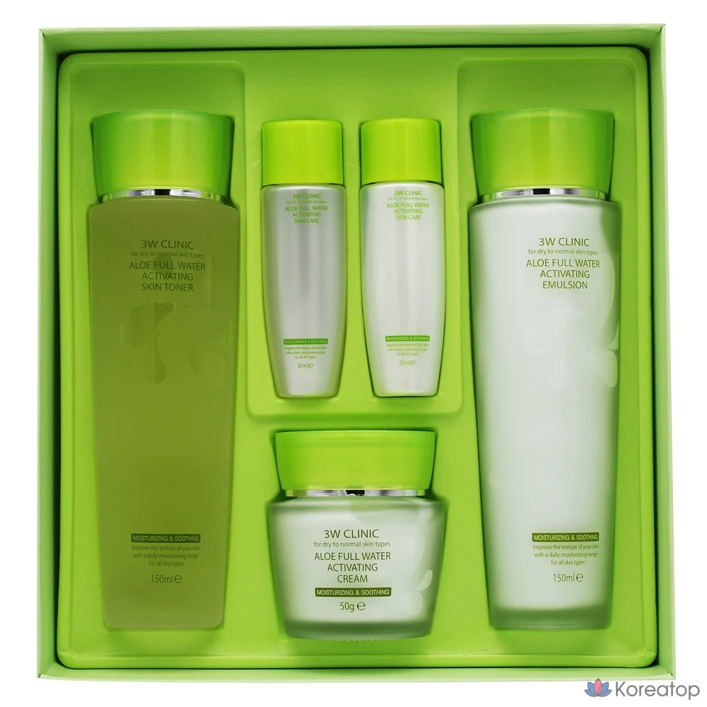 Набор для ухода 3W Clinic Aloe Full Water 3-piece Set, 1 шт.