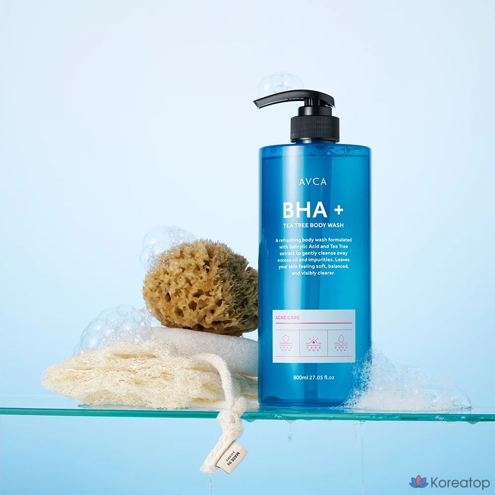 Гель для душа AVCA Baha Plus с маслом чайного дерева для ухода за кожей при акне, 1 шт., 800 мл