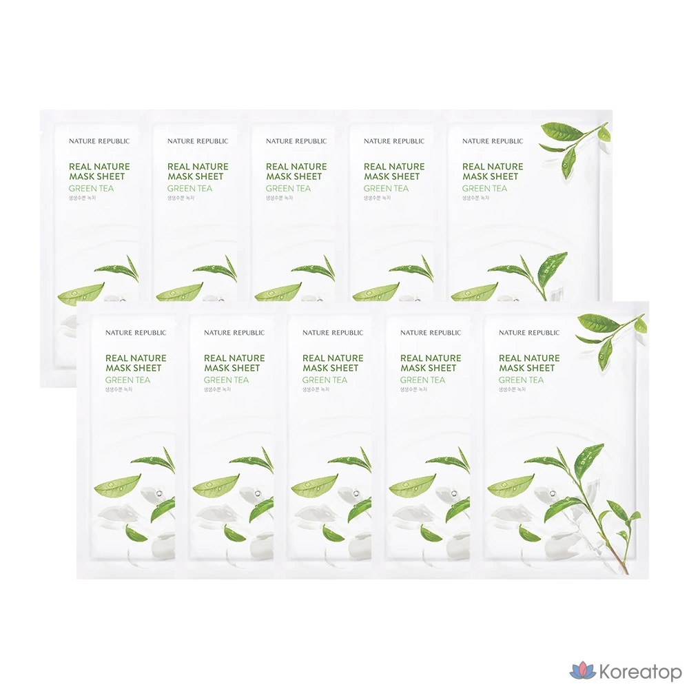 Набор масок для лица Nature Republic Real Nature с зеленым чаем, 30 листов, 1 упаковка.