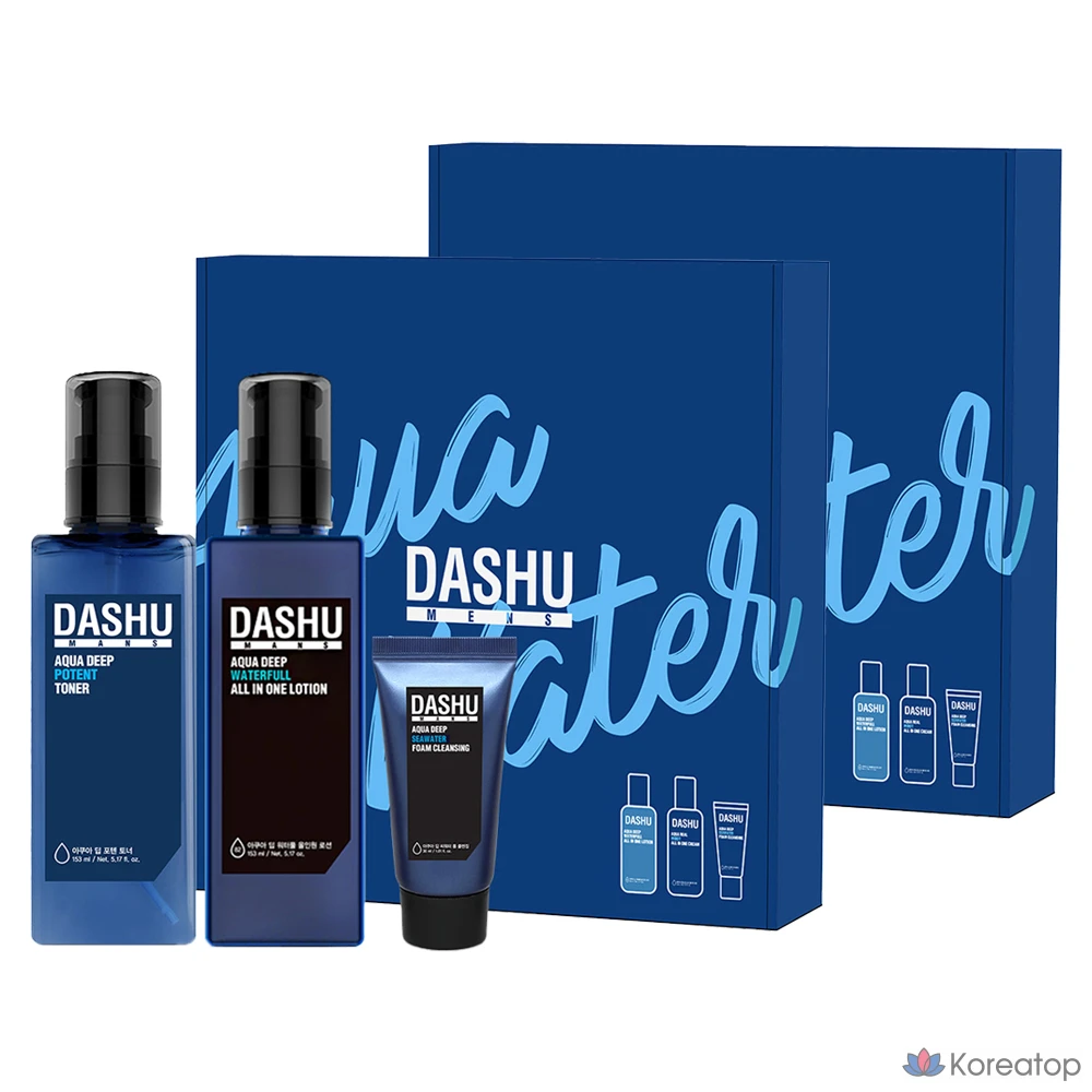 Набор DASHU Men's Aqua Skincare Basic Potent Toner 153 мл + универсальный лосьон 153 мл + пенка для умывания 30 мл, 2 комплекта.