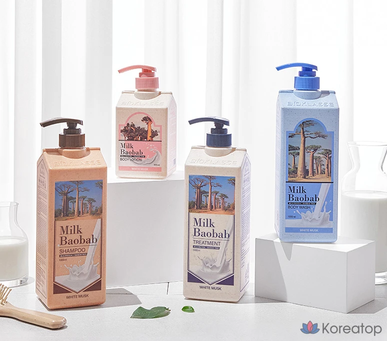 Набор для волос и тела Milk Baobab из 4 предметов (аромат белого мускуса), 1 комплект.