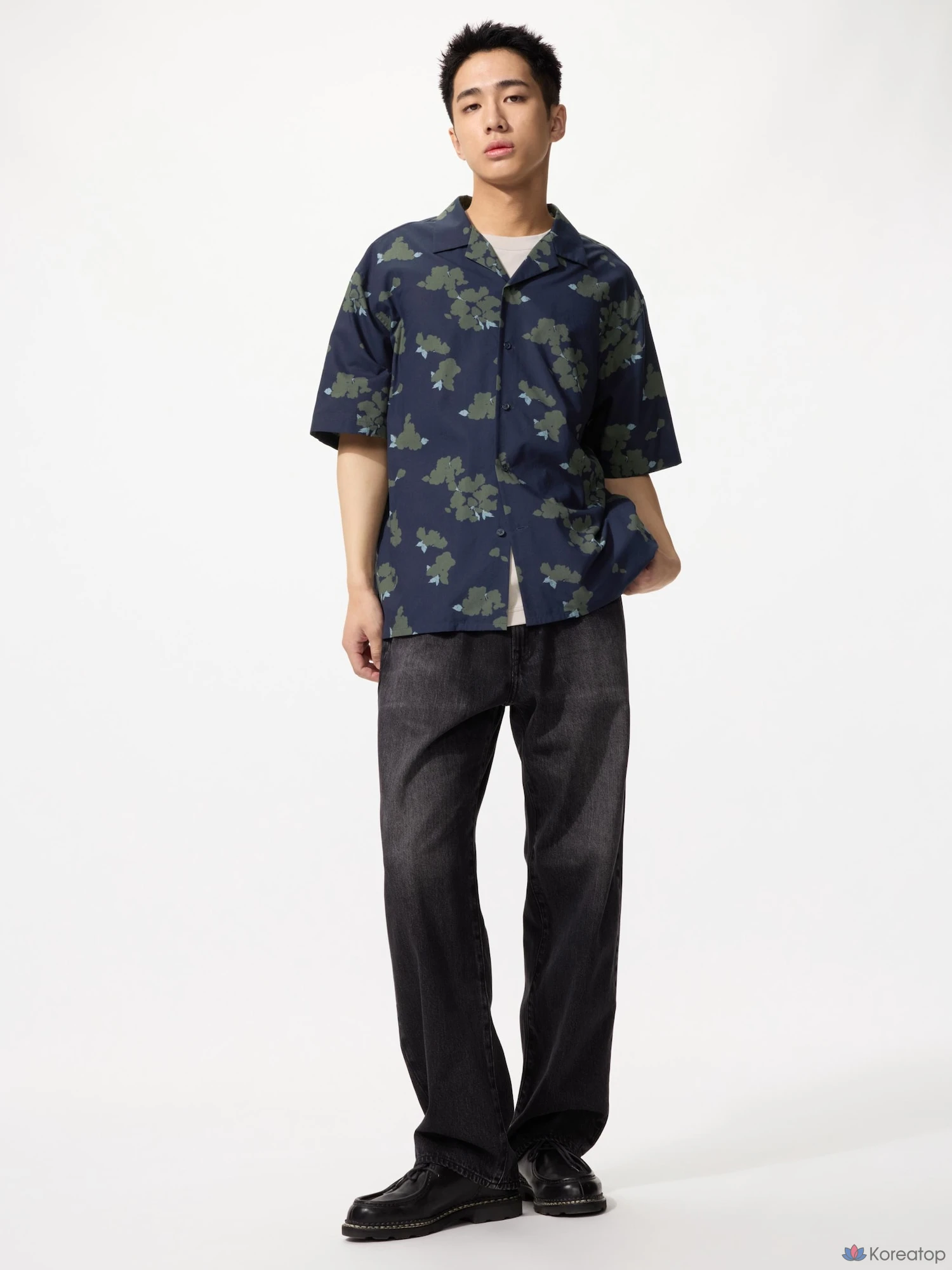 Рубашка Uniqlo Open Collar Shirt с коротким рукавом, принт A