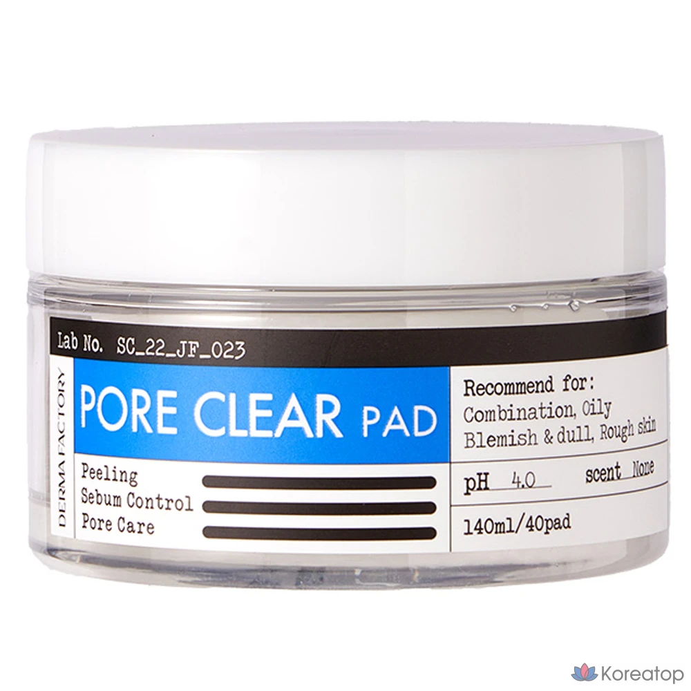 Очищающие подушечки для пор Derma Factory Vegan Pore Clear Pads, 140 мл, 40 листов, 1 упаковка