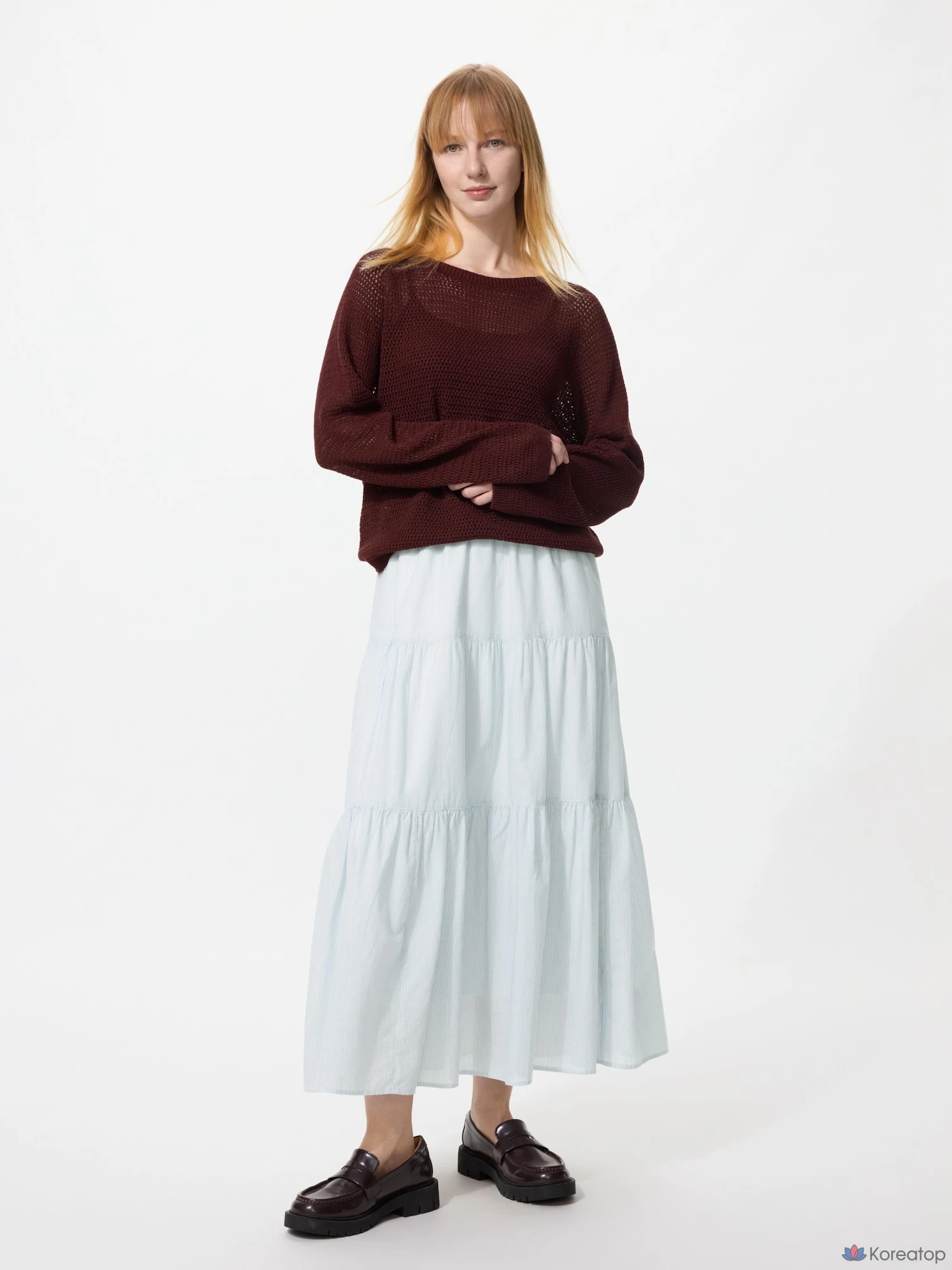 Юбка-макси Uniqlo Tiered Maxi Skirt, в полоску, длина 87-91 см