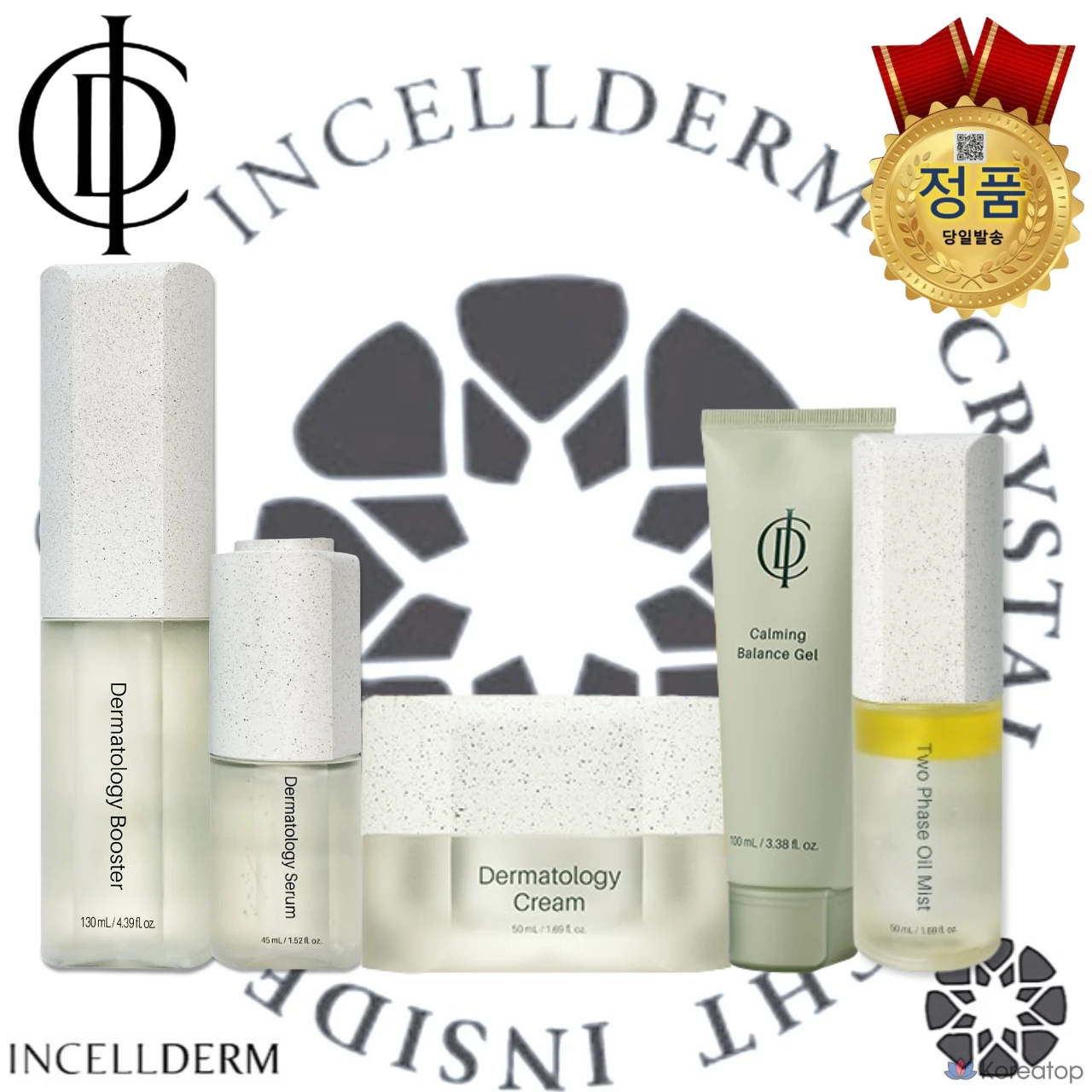 INCELLDERM 5 базовых косметических средств: сыворотка-бустер, крем для повышения эластичности кожи, успокаивающий гель-масло-спрей, фото 2