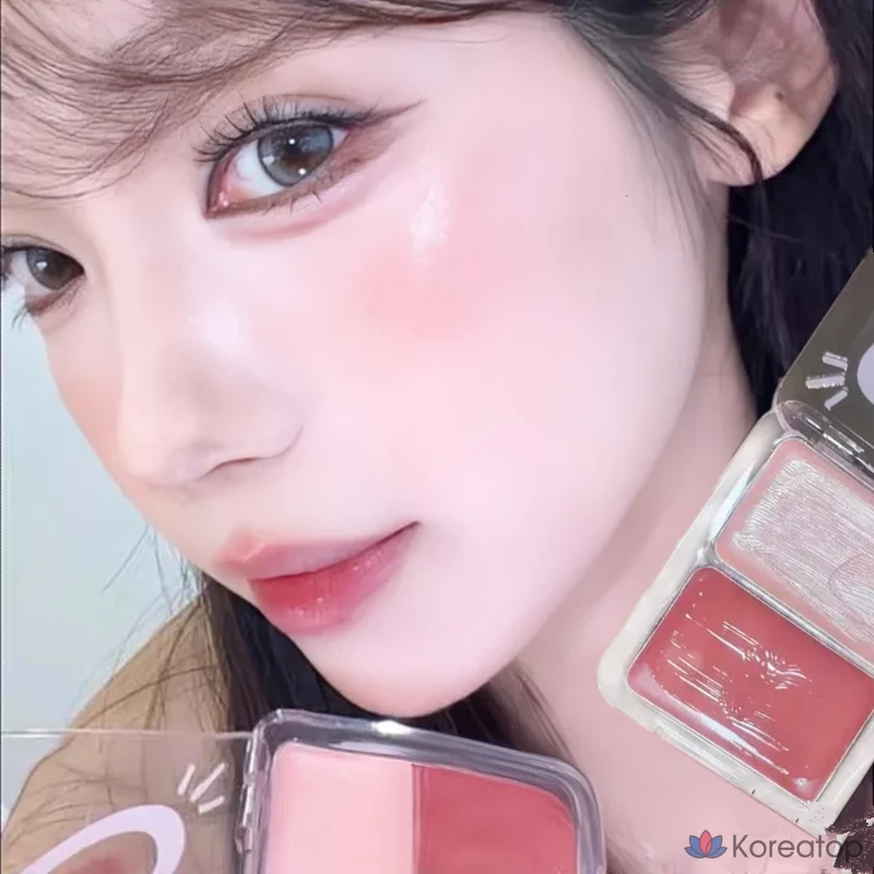 Voltouch Blush Cream Water Glow Dual Cheek Pact Blusher Water Glow Dual Cheek Pact Glass Skin Two-Tone Blusher Cheek Blusher Женские глянцевые румяна NAMING Pink Blusher, 1 шт., карамельный цвет, фото 3