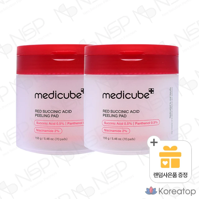 Начните с сегодняшнего дня Medicube Red Peeling Pad с янтарной кислотой, 70 листов + Случайный подарок, Быстрая доставка, 1 штука, 70 штук
