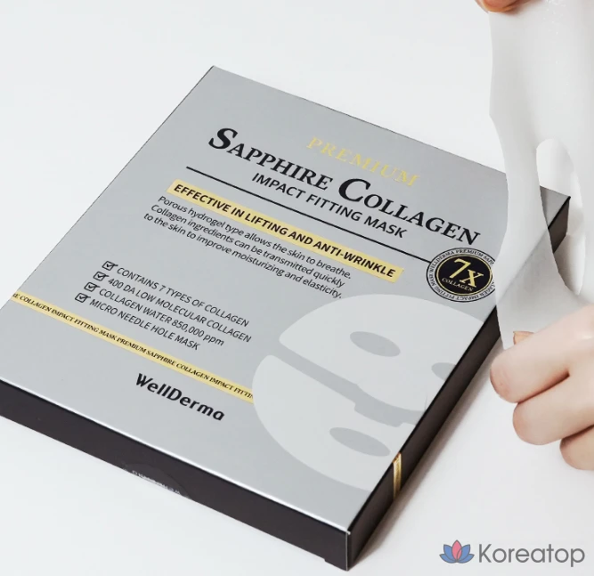 Тканевая маска для лица WellDerma Premium Sapphire Collagen Impact Fitting Mask, 25 г, 24 шт., фото 3