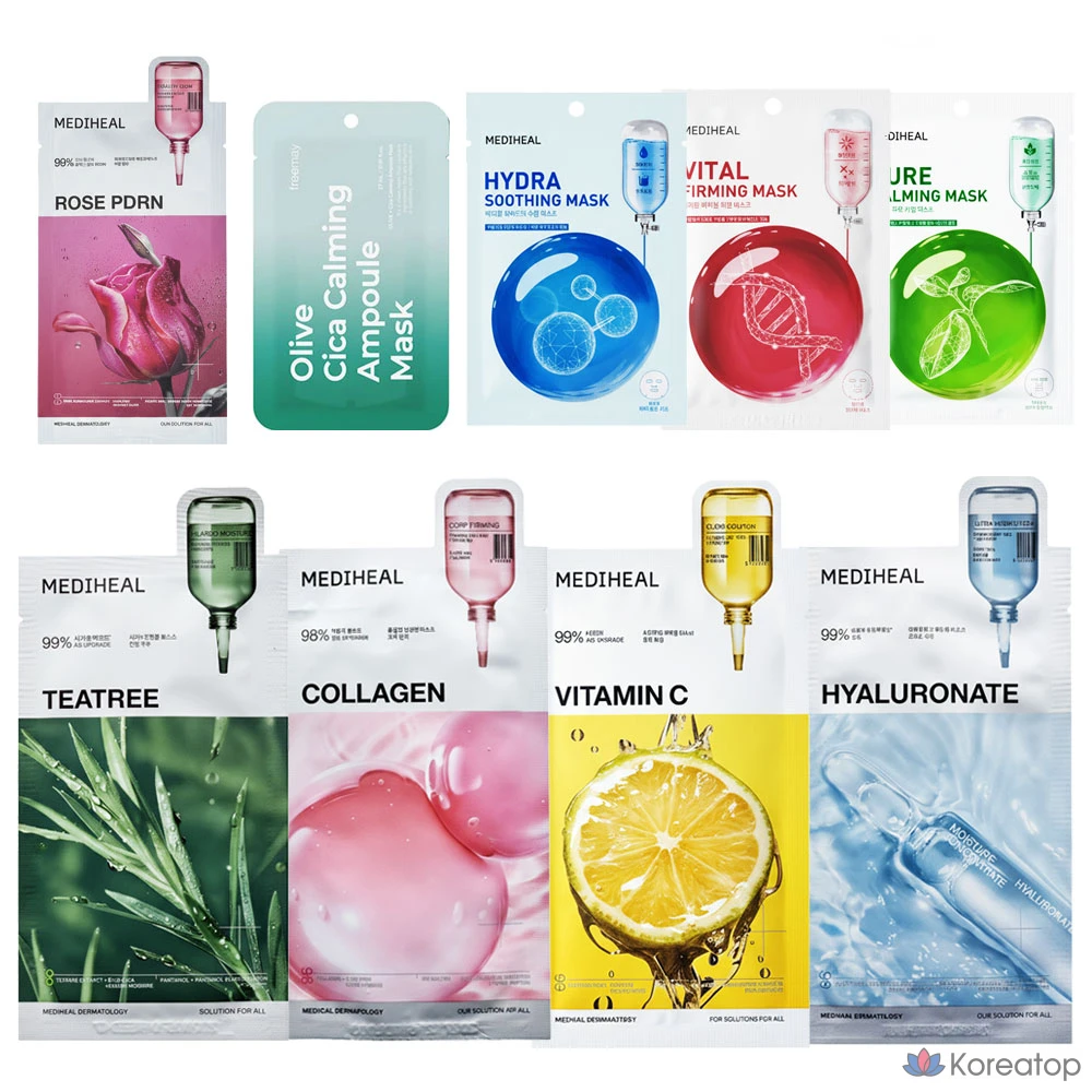 Набор из 10 масок Mediheal Best (увлажняющие, коллагеновые, с маслом чайного дерева, 20 масок, 2 упаковки, 10 упаковок)