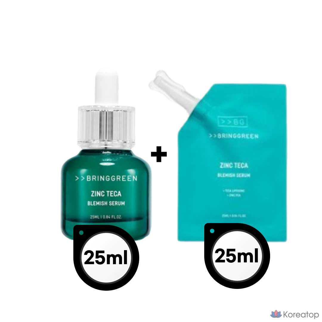 Сыворотка для лица Bring Green Zinc Teca Trouble Serum (Основной продукт: 25 мл + Сменный блок: 25 мл) 3-дневная успокаивающая сыворотка для кожи с 1,2% содержанием цинка, 1 шт., 50 мл